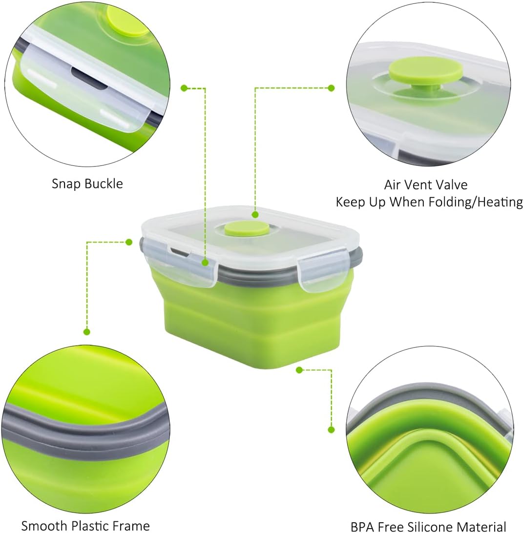 Collapsible Food Storage Containers with Lids, 4 Pack, 40 oz Silicone 1-Compartment Meal Prep Containers Reusable, Lunch Bento Boxes for Adults, Microwave Freezer Dishwasher Safe, BPA-Free, Black
