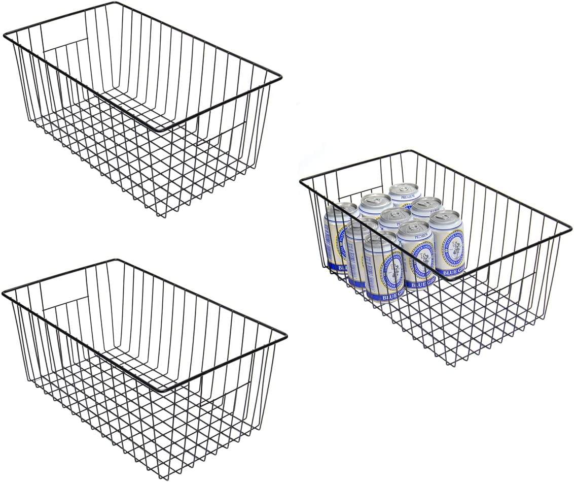 16inch Farmhouse Freezer Wire Baskets Organizer Storage Bins Large Organizer Baskets with Handles for Storage, Office, Kitchen, Pantry, Cabinet, Closets - Set of 6 (White 6)