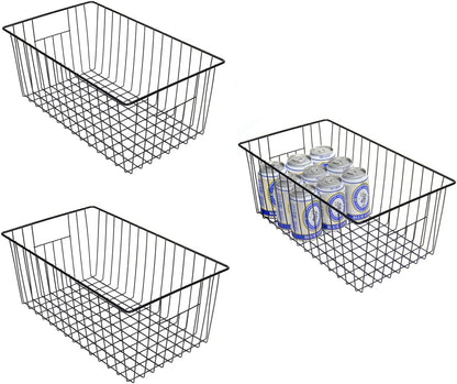 16inch Farmhouse Freezer Wire Baskets Organizer Storage Bins Large Organizer Baskets with Handles for Storage, Office, Kitchen, Pantry, Cabinet, Closets - Set of 6 (White 6)