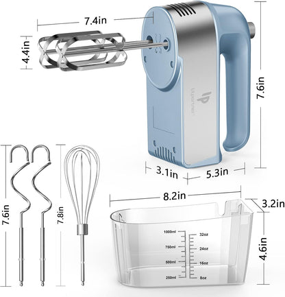 Hand Mixer Electric, 450W Kitchen Mixers with Scale Cup Storage Case, Turbo Boost/Self-Control Speed + 5 Speed + Eject Button + 5 Stainless Steel Accessories, For Easy Whipping Dough, Cream, Black