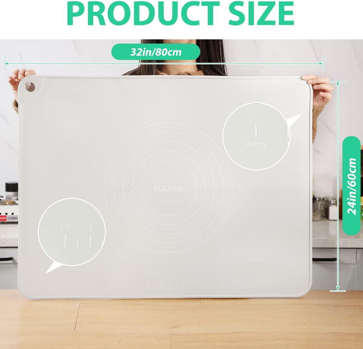 Silicone Pastry Mat 20"*16" Extra Thick Non Stick Baking Mat Food Grade Silicone Dough Rolling Bake Mat with Edge Heightening Blue