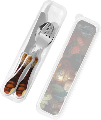 3-Piece Kids Silverware Set With Storage Case, Stainless Steel Reusable Children Safe Knife Spoon Fork Set Shih Tzu Dog Children Flatware Set For Kids Lunch Box