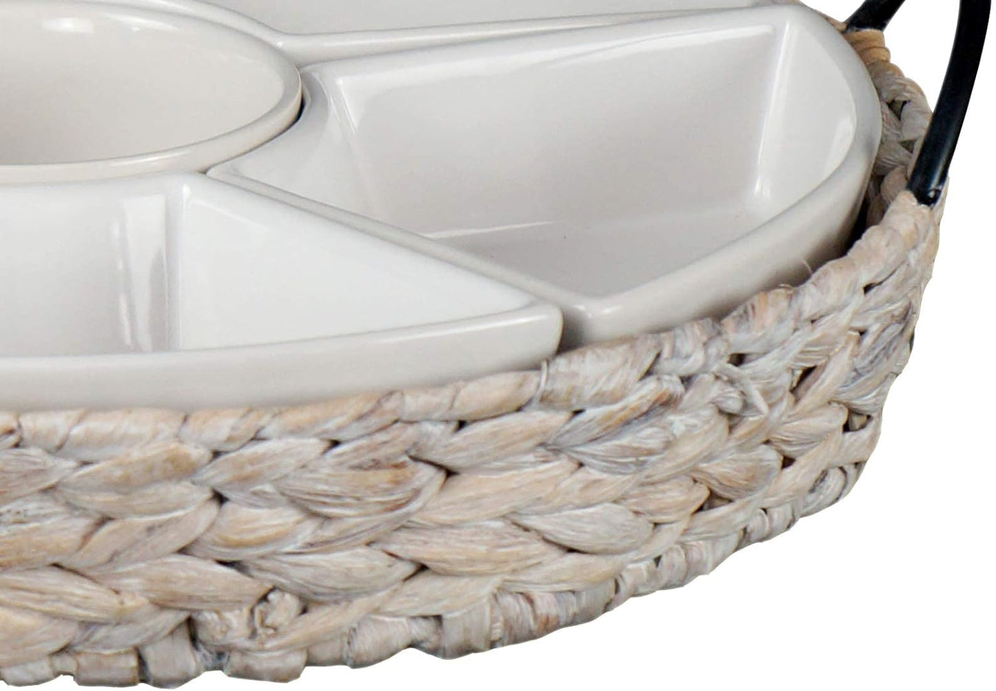 Ceramic Serving Tray, Food Tray 15.5 x 15.5 Inches,Divided Serving Platter with 6 Removable Dishes, Portable Handle Cattail Serving Bowls,Perfect for or Chips and Dip,Natural