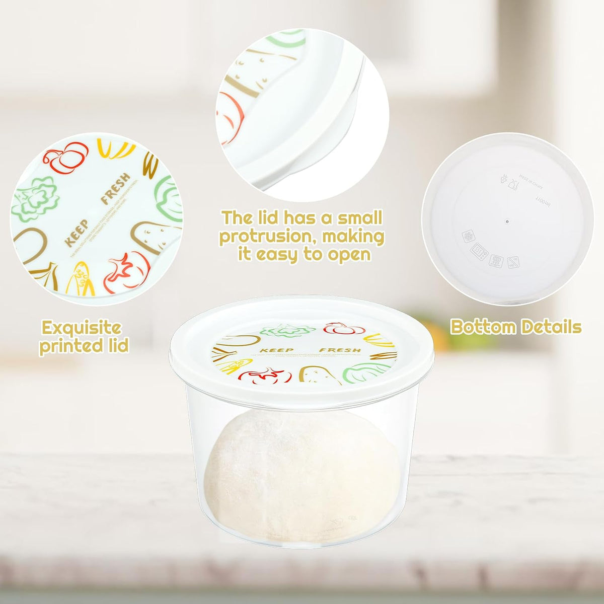 Rainmae 12pcs Pizza Dough Proofing Box with Lids, 1100ML Stackable Dough Proofing Container Pizza Making Accessories for Family Size Dough