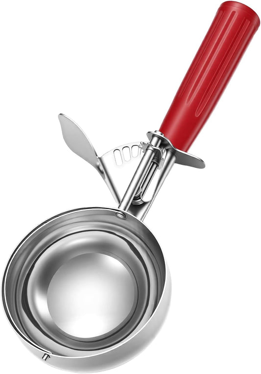 8 Ounce Portion Scoops Ice Cream Scooper with Trigger Stainless Steel Portion Control Scoop for Restaurant, Baking Food, Cookie Dough, Cupcake Batter (Red)
