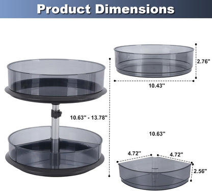 2 Tier Snack Carousel, Rotary Turntable Organizer for Snack Bar Organizer and Snack Display, Countertop & Under Sink Organizer for Snack Storage, Tray has Removable Dividers, Easy Assembly