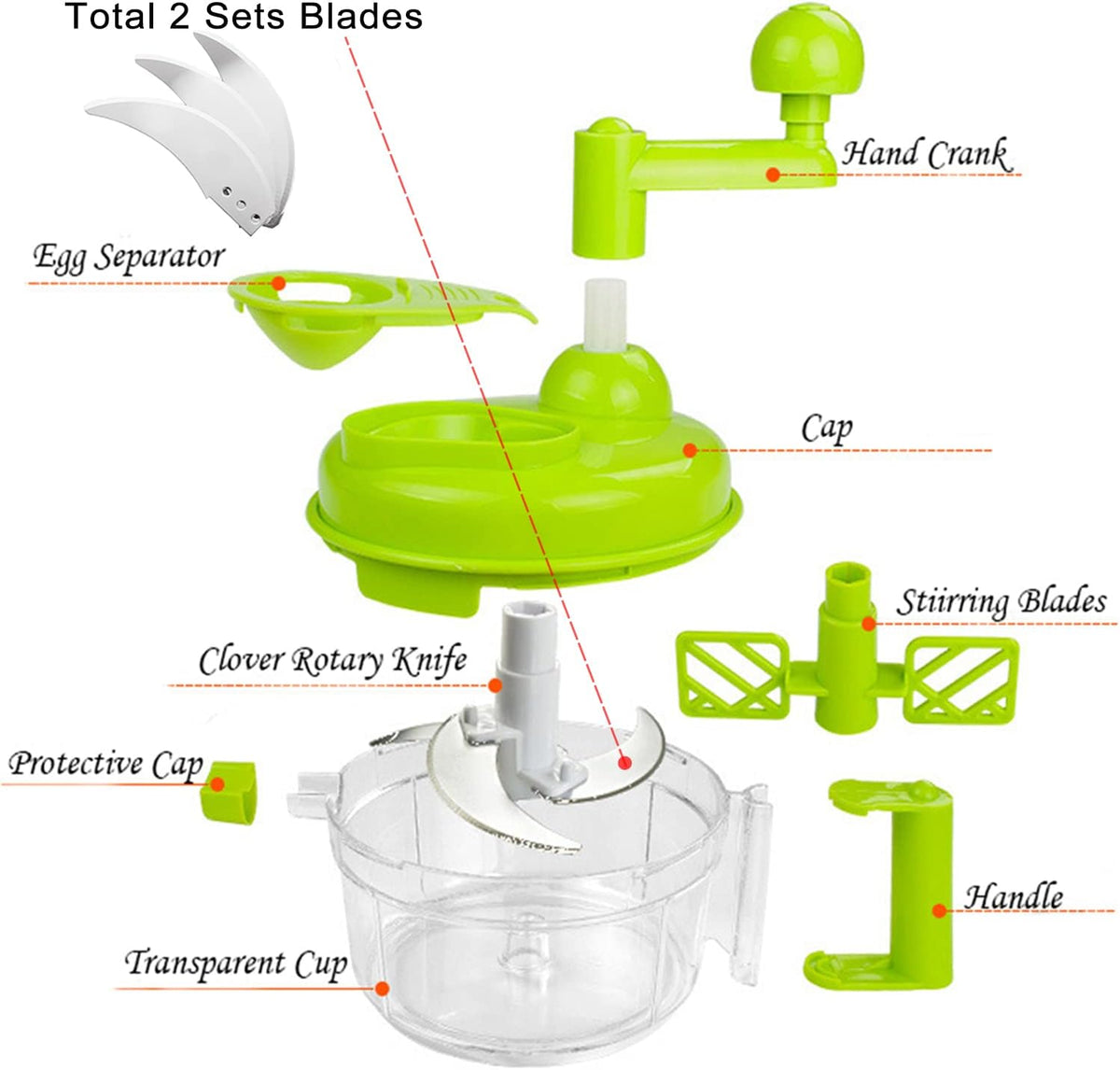 Tenta Kitchen Food processes Hand Crank Food Processor/Manual Food Chopper/Meat Grinder/Vegetable Dicer And Mincer/Fruit Blender With Egg Separator Rotary Onion Chopper(2 Sets steel blades)