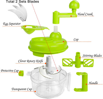 Tenta Kitchen Food processes Hand Crank Food Processor/Manual Food Chopper/Meat Grinder/Vegetable Dicer And Mincer/Fruit Blender With Egg Separator Rotary Onion Chopper(2 Sets steel blades)