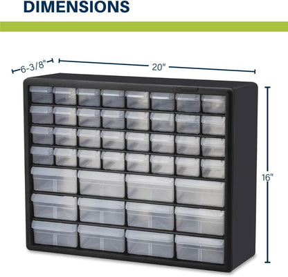 Akro-Mils 44-Drawer Plastic Drawer Storage Cabinet for Garage Organization, Bead Organizer, Building Bricks Storage, Teacher Toolbox, Makeup Organizer, 20" W x 6" D x 16" H, 10144 Black
