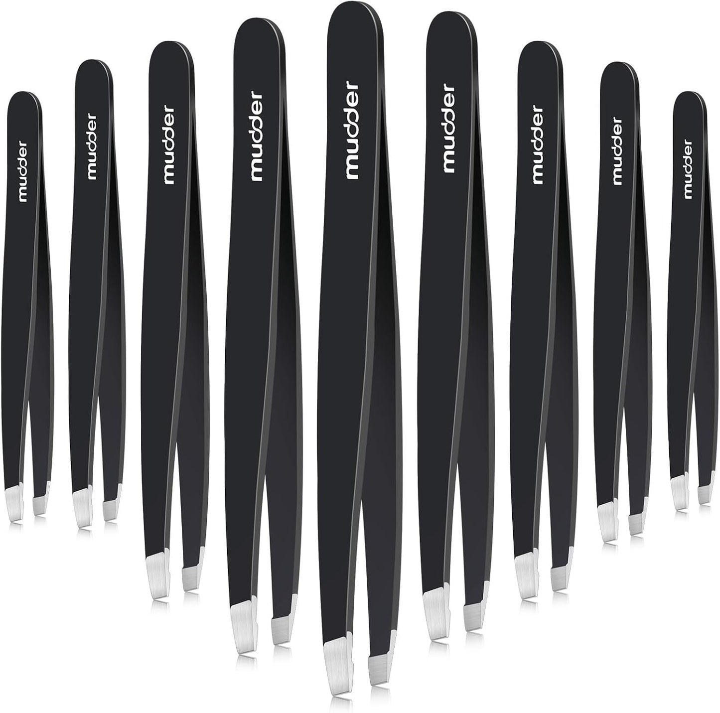 Mudder 12 Pcs Eyebrow Tweezers Set for Facial Hair Stainless Steel Slanted Tip Tweezers in Bulk for Men and Women(Silver)