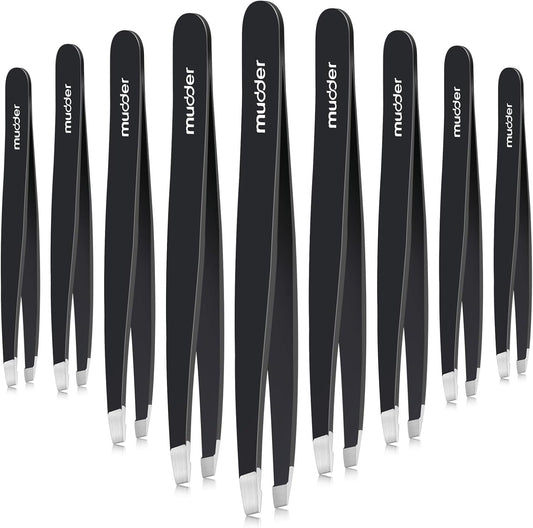 Mudder 12 Pcs Eyebrow Tweezers Set for Facial Hair Stainless Steel Slanted Tip Tweezers in Bulk for Men and Women(Silver)