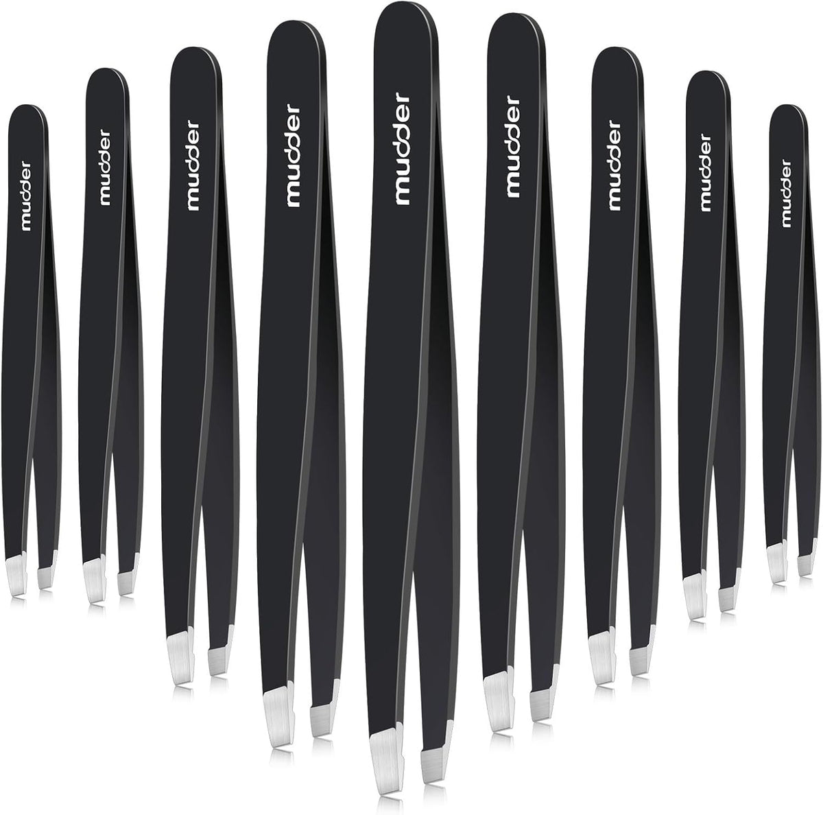 Mudder 12 Pcs Eyebrow Tweezers Set for Facial Hair Stainless Steel Slanted Tip Tweezers in Bulk for Men and Women(Silver)