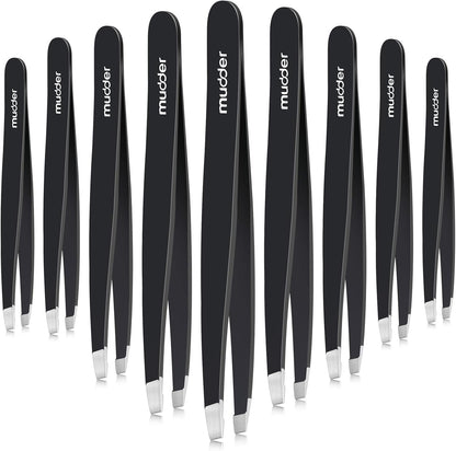 Mudder 12 Pcs Eyebrow Tweezers Set for Facial Hair Stainless Steel Slanted Tip Tweezers in Bulk for Men and Women(Silver)