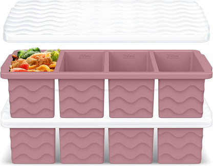 Doasuwish Silicone Freezer Molds for Soup with Lid – 1-Cup Soup Container Style Ice Cube Trays for Freezer, Meal Prep & Food Storage, Freeze 250mL/125mL Portions – 2 Pack