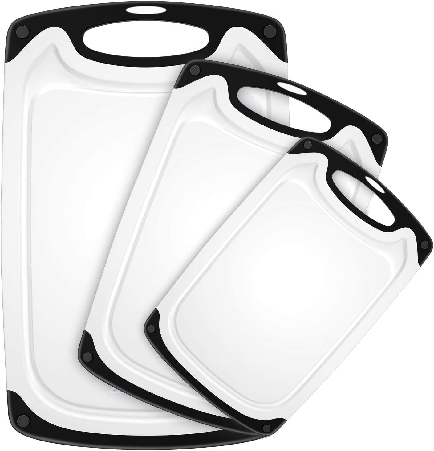 Viretang Plastic Cutting Boards Set of 3 Extra Large for Kitchen, Thick Chopping Board with Deep Juice Grooves, Non‑Slip Feet, Easy Grip Handle, BPA Free, Dishwasher Safe,Black