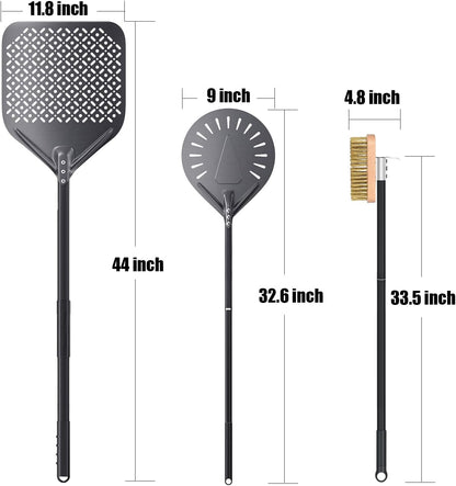 4 Piece Pizza Oven Kit Perforated Pizza Peel 12 Inch Pizza Turning Peel and Pizza Brush Ash Rake Wood Fired Commercial Oven Utensil for Home Restaurant