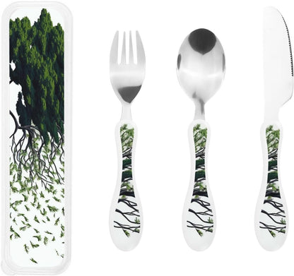 3-Piece Kids Silverware Set With Storage Case, Stainless Steel Reusable Children Safe Knife Spoon Fork Set Classic Cocktail Children Flatware Set For Kids Lunch Box