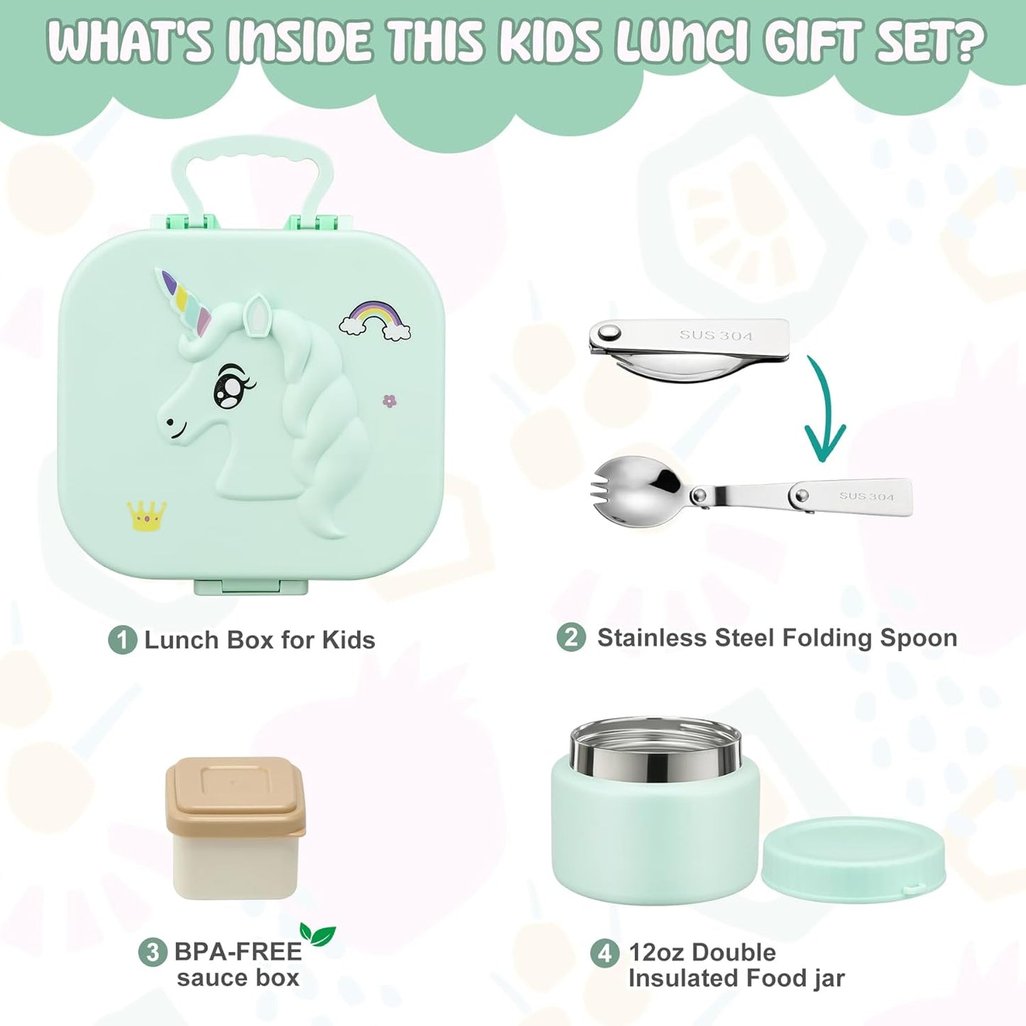 Lunch Box Kids, Leak Proof 5 Compartment Bento Box for Kids, 13oz Thermo for Hot Food Kids Lunch Box,Hot Lunch Box for School Travel