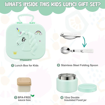 Lunch Box Kids, Leak Proof 5 Compartment Bento Box for Kids, 13oz Thermo for Hot Food Kids Lunch Box,Hot Lunch Box for School Travel