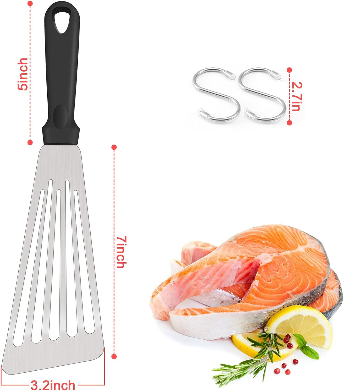 HaSteeL 2 Pack Stainless Steel Fish Spatula, Metal Slotted Turner Set, Griddle Grill Spatula for Kitchen Cooking, Flipping, Turning, Frying $ Grilling, Full Tang ABS Handle, DIshwasher Safe