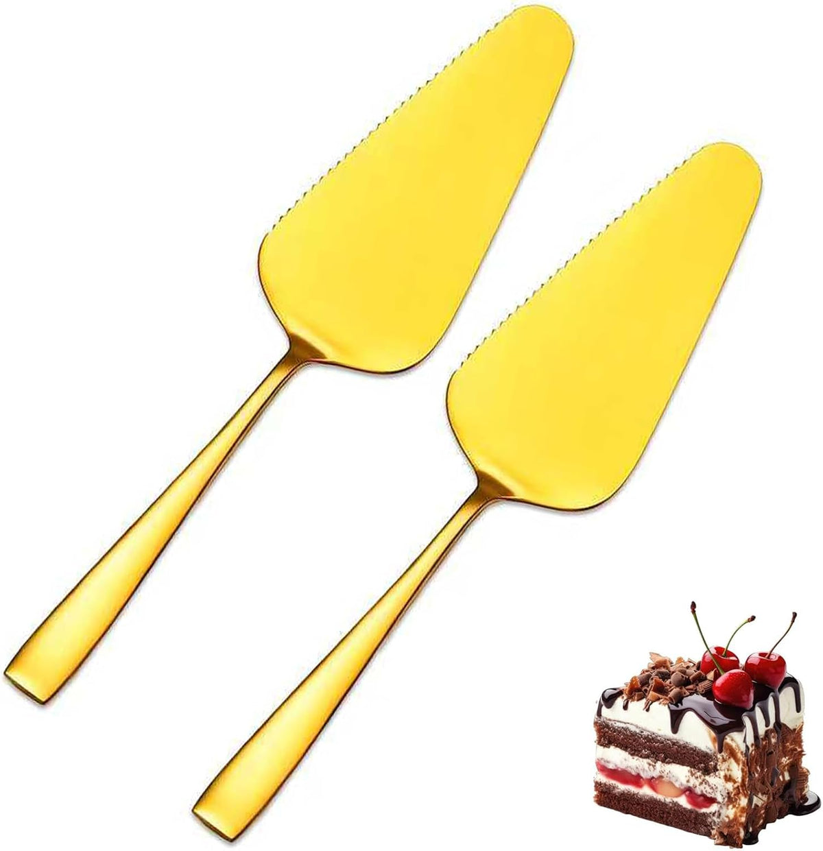 Cake Pie Servers, 9.06" Stainless Steel Wedding Cake Cutter with Serrated Edges, Pie Spatula Pizza Pastry Server Set of 2, Square Handle Cake Cutting Set for Wedding Brithday Party and Events