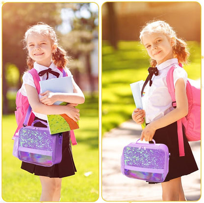 Cerbonny Kids Lunch Box, Insulated Lunch Bag for Girls and Boys, Durable Polyester with PEVA Lining, Adjustable Shoulder Strap, 10.8"L x 4"W x 8.8"H, 5 Pockets