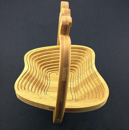 Foldable Bamboo Dried Fruit Basket Apple Shaped Collapsible Bread Nuts Baskets Candy Gifts Fruit Bowl Holder Wooden Snack Box for Kitchen Table