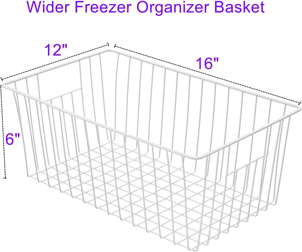 16inch Farmhouse Freezer Wire Baskets Organizer Storage Bins Large Organizer Baskets with Handles for Storage, Office, Kitchen, Pantry, Cabinet, Closets - Set of 6 (White 6)