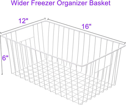 16inch Farmhouse Freezer Wire Baskets Organizer Storage Bins Large Organizer Baskets with Handles for Storage, Office, Kitchen, Pantry, Cabinet, Closets - Set of 6 (White 6)
