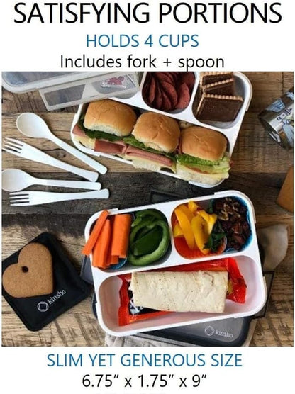 Bento Lunch Box for Kids or Adults, Snack Containers for Boys, Girls, School Daycare Work, 3 Divided Compartments Meal Planning Portion Control, BPA-Free Boxes, Utensils | Blue Purple 2 pack