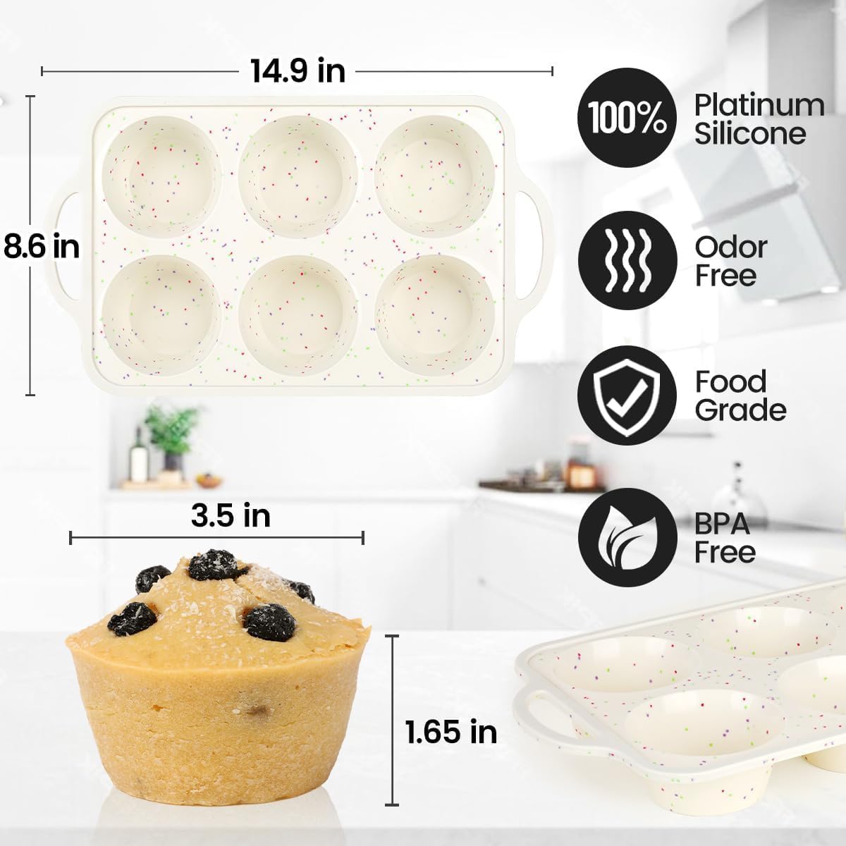 CAKETIME Mini Muffin Pan, Metal Reinforced Frame Mini Cupcake Pans 24 Cups Nonstick Muffin Silicone Molds with Handle for Baking Muffins, Cupcakes, Egg Bites 2 Pack