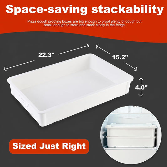 2 Pack Large Pizza Dough Proofing Boxes with Lids, Commercial Grade BPA-Free Proofing Containers, Fits Up to 10 Dough Balls, Stackable Dough Trays with FIFO Label Area & 2 Dry-Erase Markers