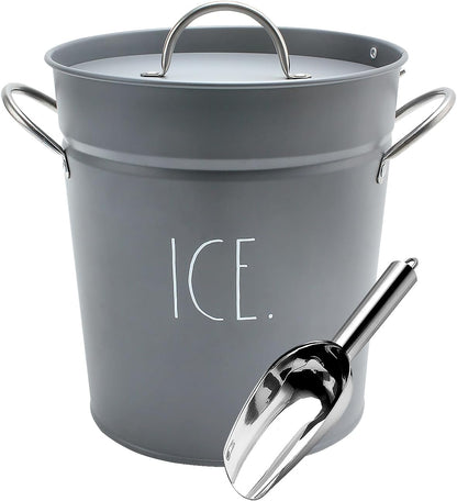 Rae Dunn Ice Bucket with Scoop - Stainless Steel Bucket with Handle, Lid and Ice Scooper - 4 Qt. Storage Bin for Ice Cubes for Bars, Parties, Backyard Barbeques, Picnics, and Camping (Black)