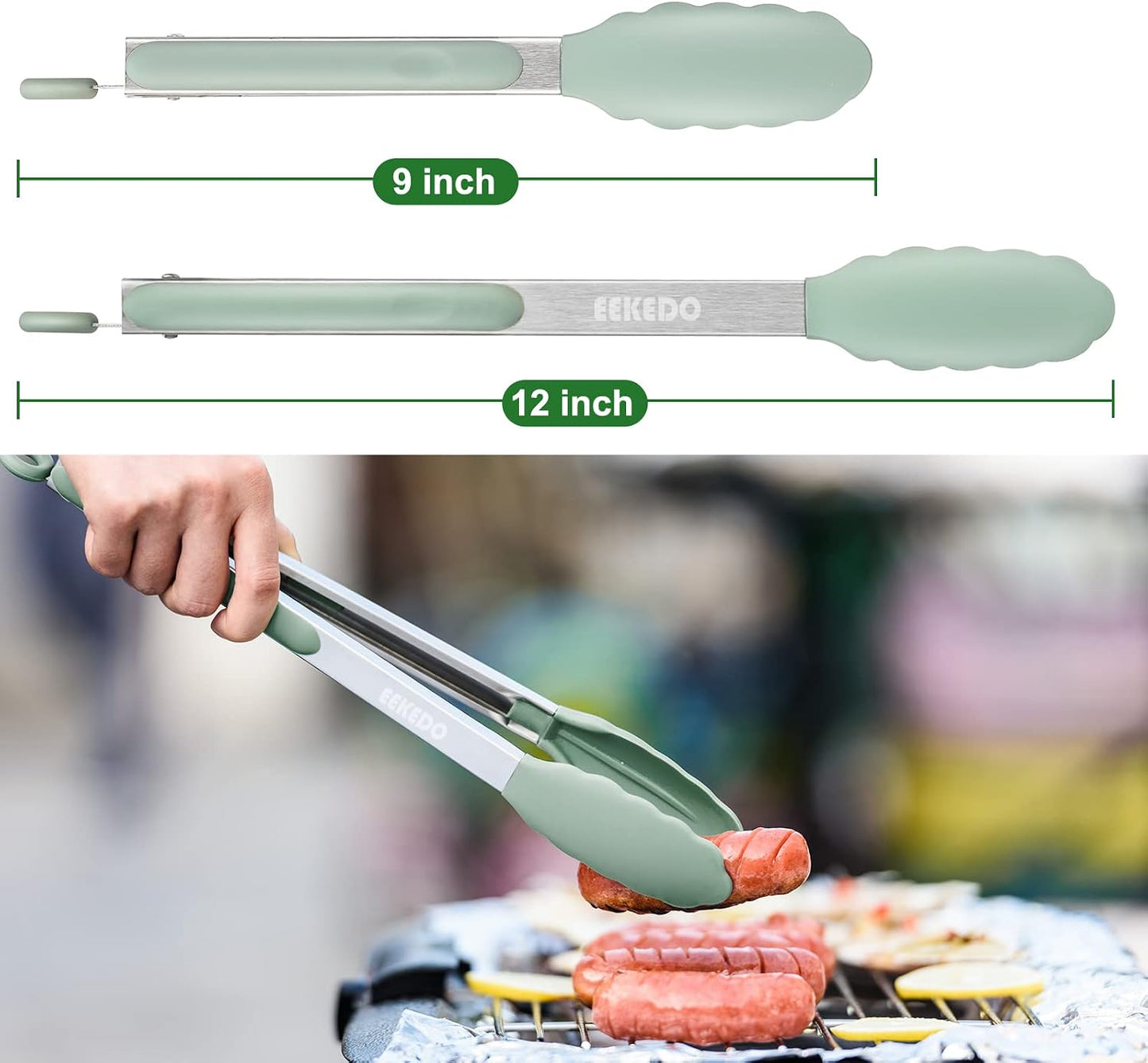 Kitchen Tongs, Stainless Steel Cooking Tongs with Silicone Tips, 600ºF High Heat-Resistant Non Scratch Locking Tongs for Cooking BBQ Grilling Air Fryer Pans, Set of 3 (7" 9" and 12") Black