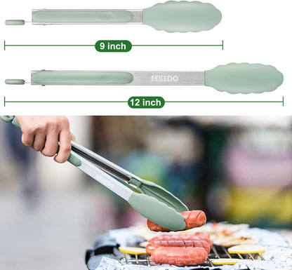 Kitchen Tongs, Stainless Steel Cooking Tongs with Silicone Tips, 600ºF High Heat-Resistant Non Scratch Locking Tongs for Cooking BBQ Grilling Air Fryer Pans, Set of 3 (7" 9" and 12") Black