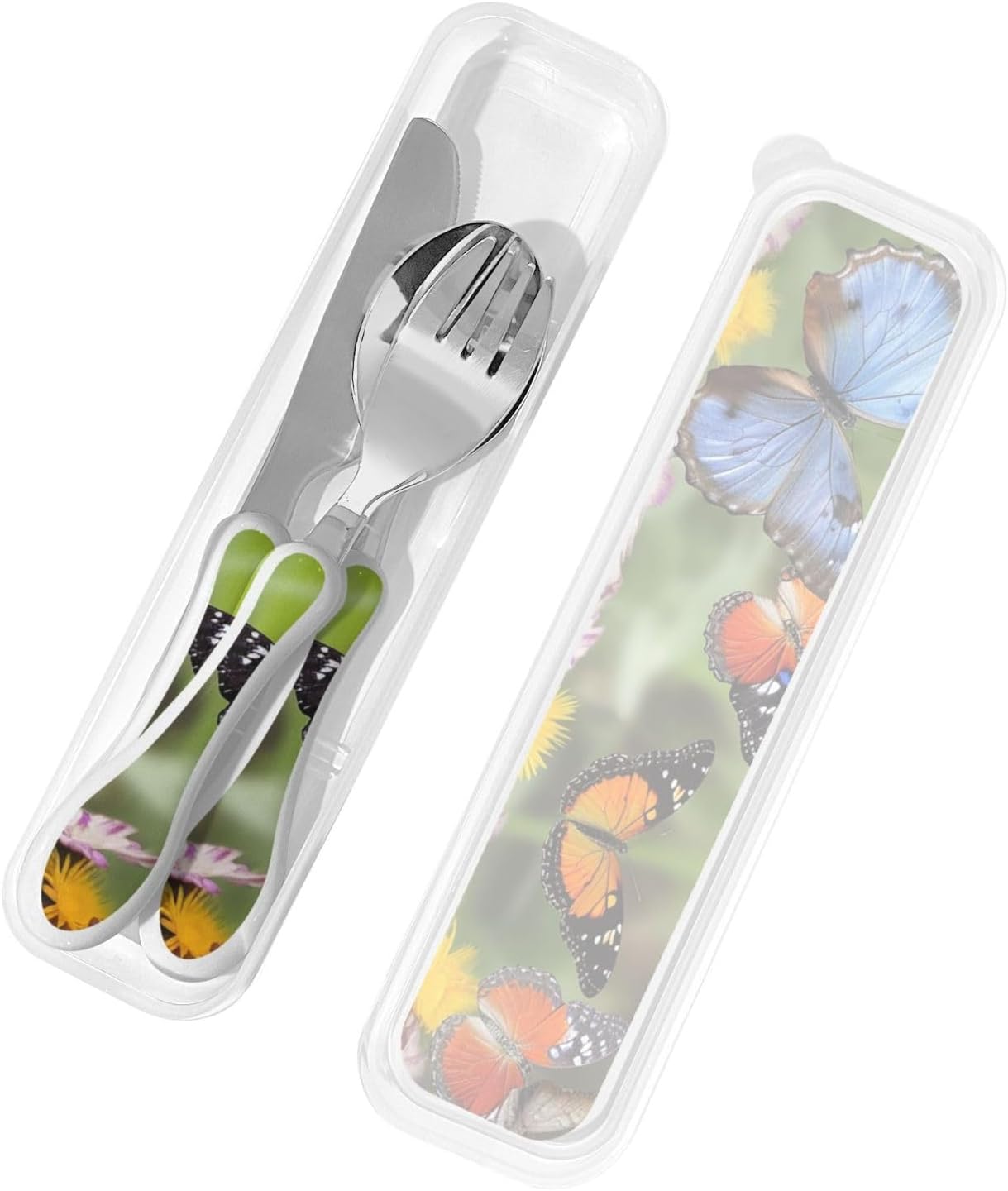 3-Piece Kids Silverware Set With Storage Case, Stainless Steel Reusable Children Safe Knife Spoon Fork Set Elephant Pattern Children Flatware Set For Kids Lunch Box