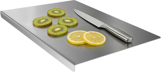 Stainless Steel Cutting Board Set, 2 Pack Kitchen Metal Chopping Board Set with Counter Lip Dishwasher Safe for Meat, Fish, Vegetables, Fruits, Bread & Pastry (40 x 30cm/ 16 x 12 in)