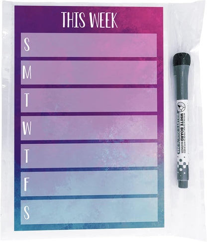Dry Erase Weekly Calendar Planner Sticker Decal | Removable & Reusable | Magnetic Fine-Tip Marker Included (6 x 9 inches, White)