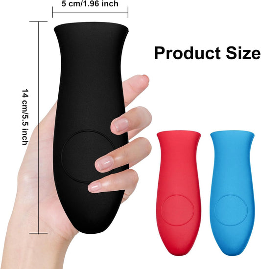 Silicone Hot Handle Holders 3Pcs Rubber Pot Handle Sleeve,Heat Resistant Skillet Handle Cover for Metal Cookware Handles,Pans,Cast Iron Pot, Frying Pan(A-Red Black Blue)
