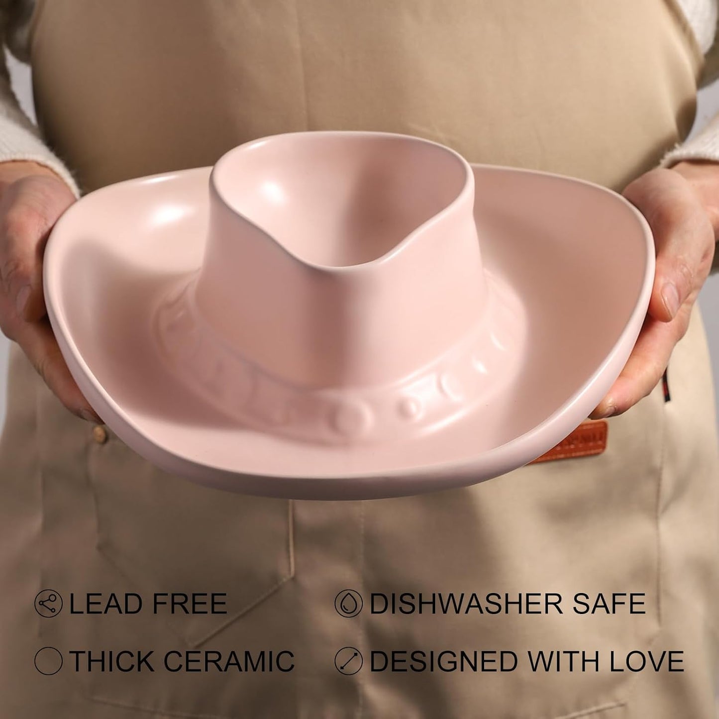 Chip and Dip Serving Set Bowl Cowboy Hat Chips and Salsa Serving Dish.10.6 x 11.6 x 3.5 in White