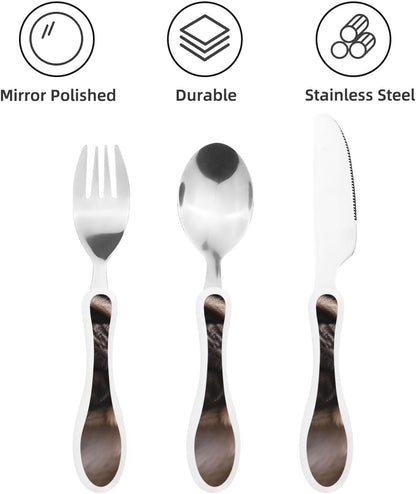 3-Piece Kids Silverware Set With Storage Case, Stainless Steel Reusable Children Safe Knife Spoon Fork Set Blue Active Girl Running Sunset Children Flatware Set For Kids Lunch Box - Colors A