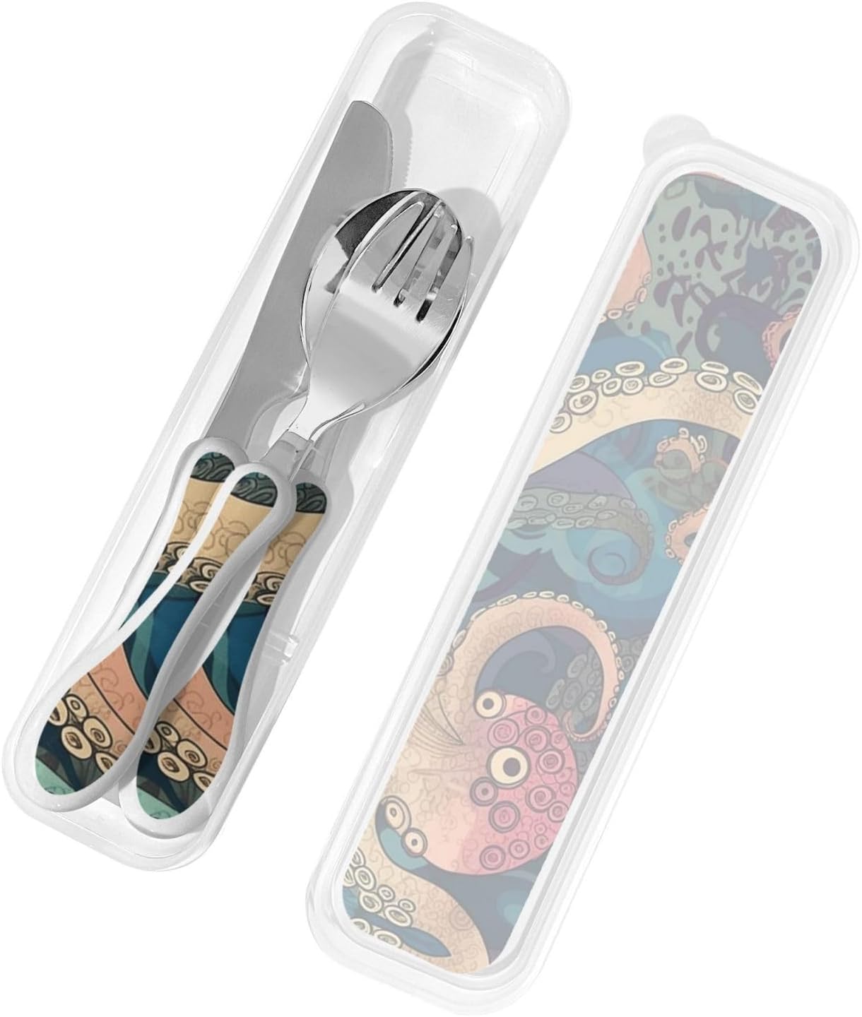3-Piece Kids Silverware Set With Storage Case, Stainless Steel Reusable Children Safe Knife Spoon Fork Set Airplane Sunset Children Flatware Set For Kids Lunch Box