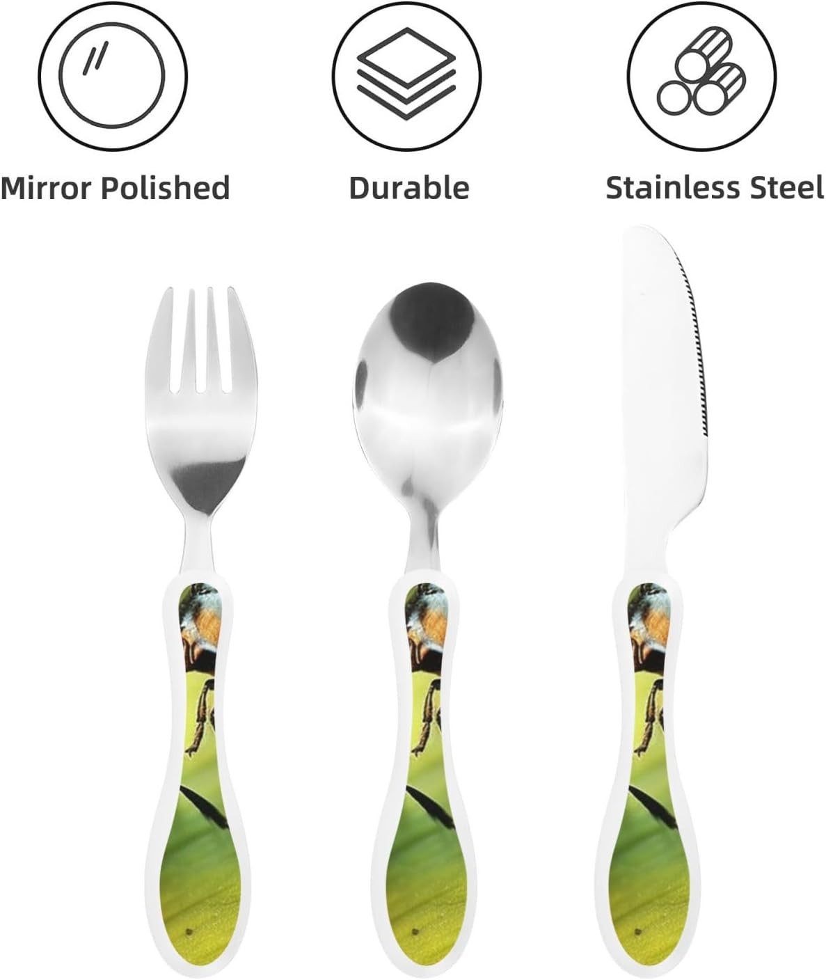 3-Piece Kids Silverware Set With Storage Case, Stainless Steel Reusable Children Safe Knife Spoon Fork Set Insects Love Children Flatware Set For Kids Lunch Box