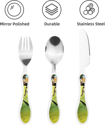3-Piece Kids Silverware Set With Storage Case, Stainless Steel Reusable Children Safe Knife Spoon Fork Set Insects Love Children Flatware Set For Kids Lunch Box