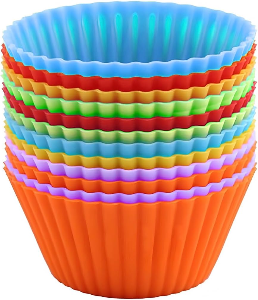12 PCS Multicolored Silicone Cupcake Baking Cups, Reusable Muffin Liners Easy Clean Non-Stick Cupcakes for Party, Gift (Round)
