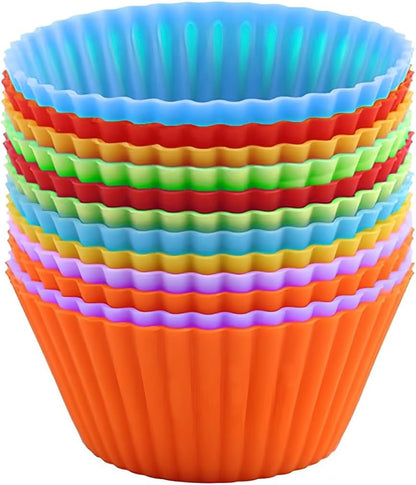 12 PCS Multicolored Silicone Cupcake Baking Cups, Reusable Muffin Liners Easy Clean Non-Stick Cupcakes for Party, Gift (Round)