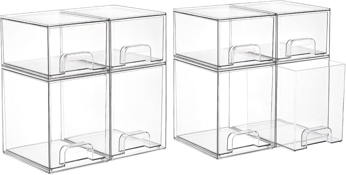 Vtopmart Stackable Storage Drawers Set of 5, Clear Plastic Organizer Bins for Baby Bottle, Beauty Supplies Storage, Ideal for Kichen Countertop, Vanity, Bathroom, Cabinet, Pantry Organization