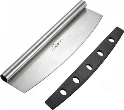 Pizza Cutter Rocker Blade 12 inch, Stainless Steel Sharp Large Pizza Slicer with Protective Cover, Dishwasher Safe