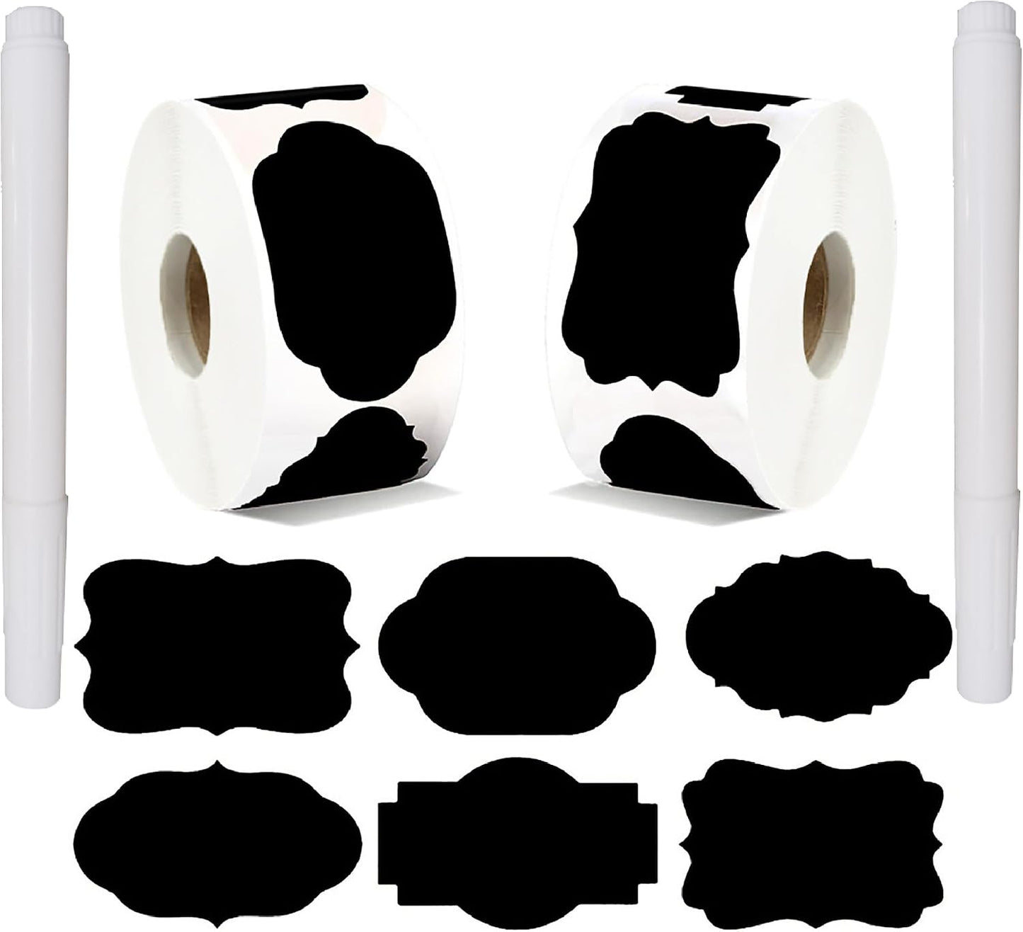 Chalkboard Labels 180pcs Waterproof Reusable Label Stickers with 2 White Liquid Chalk Markers for Storage Bin, Food Container, Mason Jars 5X7.5cm Black