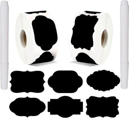 Chalkboard Labels 180pcs Waterproof Reusable Label Stickers with 2 White Liquid Chalk Markers for Storage Bin, Food Container, Mason Jars 5X7.5cm Black